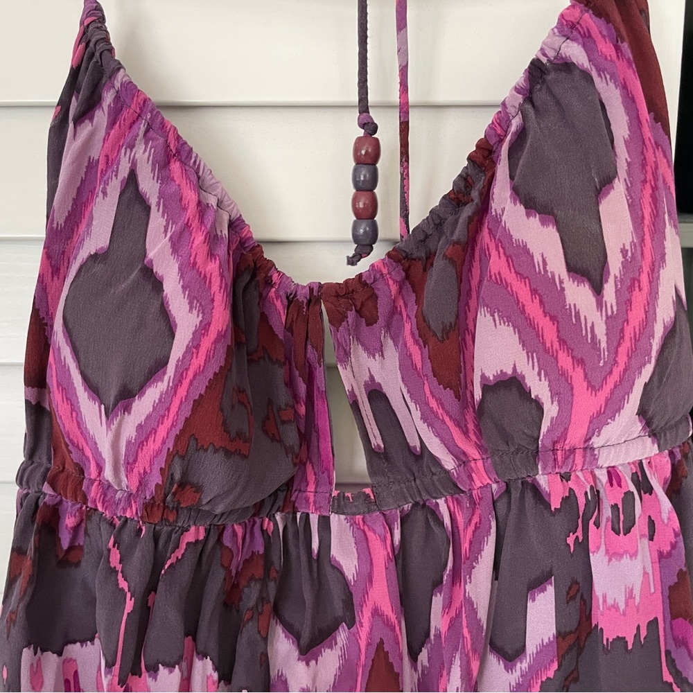 Plenty by Tracy Reese Purple Silk Halter Tie Dress Sz 10 Ikat Print - Picture 5 of 7